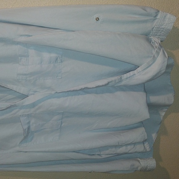 HOLDING HORSES Faux Wrap 100% Lyocell Collared Baby Blue Popover Top 6 - Picture 3 of 6